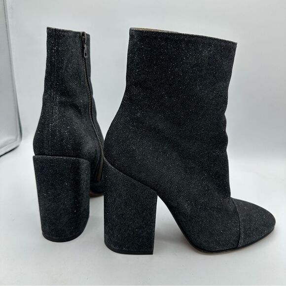 Dries Van Noten Black Glitter Block Heel Side-zip Designer Bootie Boots Sz 9.5 - Picture 5 of 15